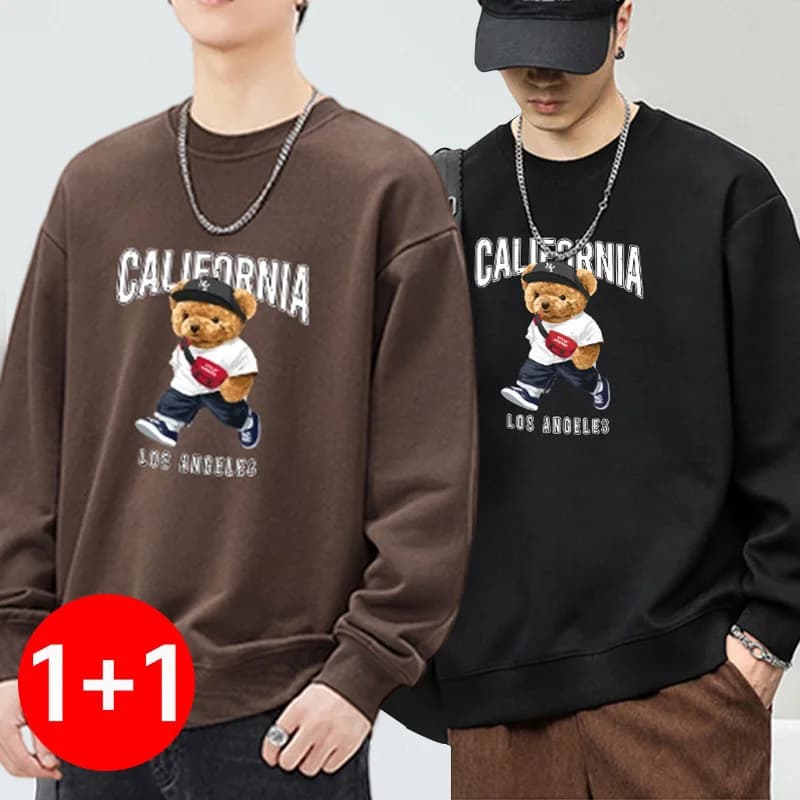 Sweat-shirt surdimensionné en coton pour hommes, ensemble 1 + 2 pièces, tendance, col rond, imprimé 