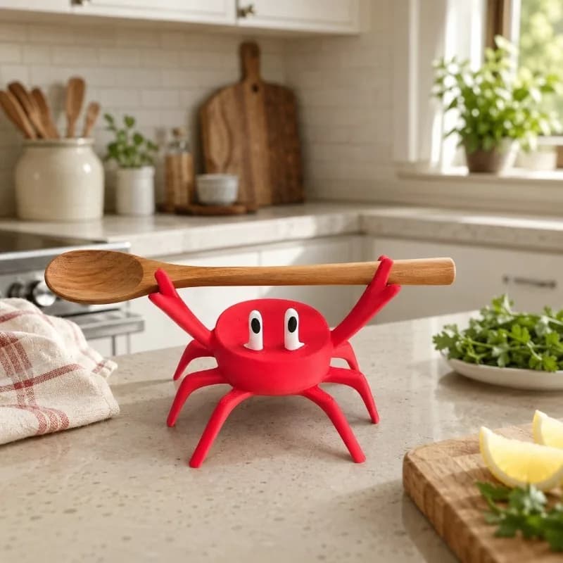 Repose-cuillère en forme de crabe rouge, support à ustensiles mignon pour comptoir de cuisine, suppo