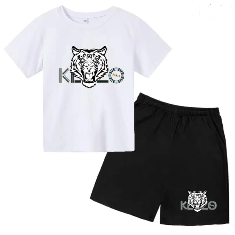 Vêtements d'été pour enfants, T-shirt imprimé tigre, haut à manches courtes + short, ensemble de vêt