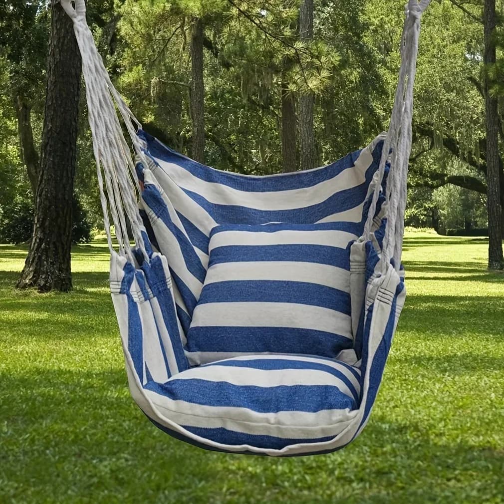 Chaise hamac de loisirs en toile, balançoire extérieure relaxante avec conception suspendue, matéria