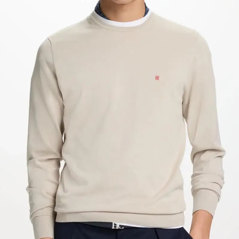 Pull en maille à col rond pour homme CH, manches longues, tricot intemporel, décontracté, essentiel 