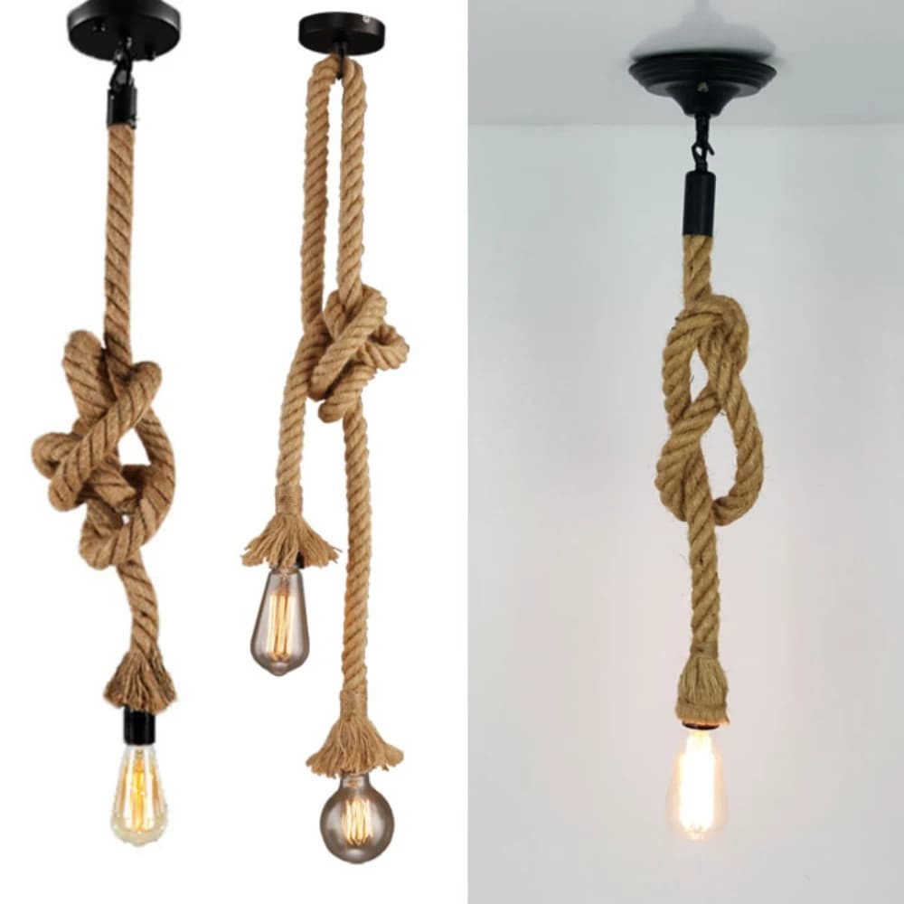 Edison E27 Vintage lustre lampe américaine rétro chanvre corde suspension industrielle lampes suspen