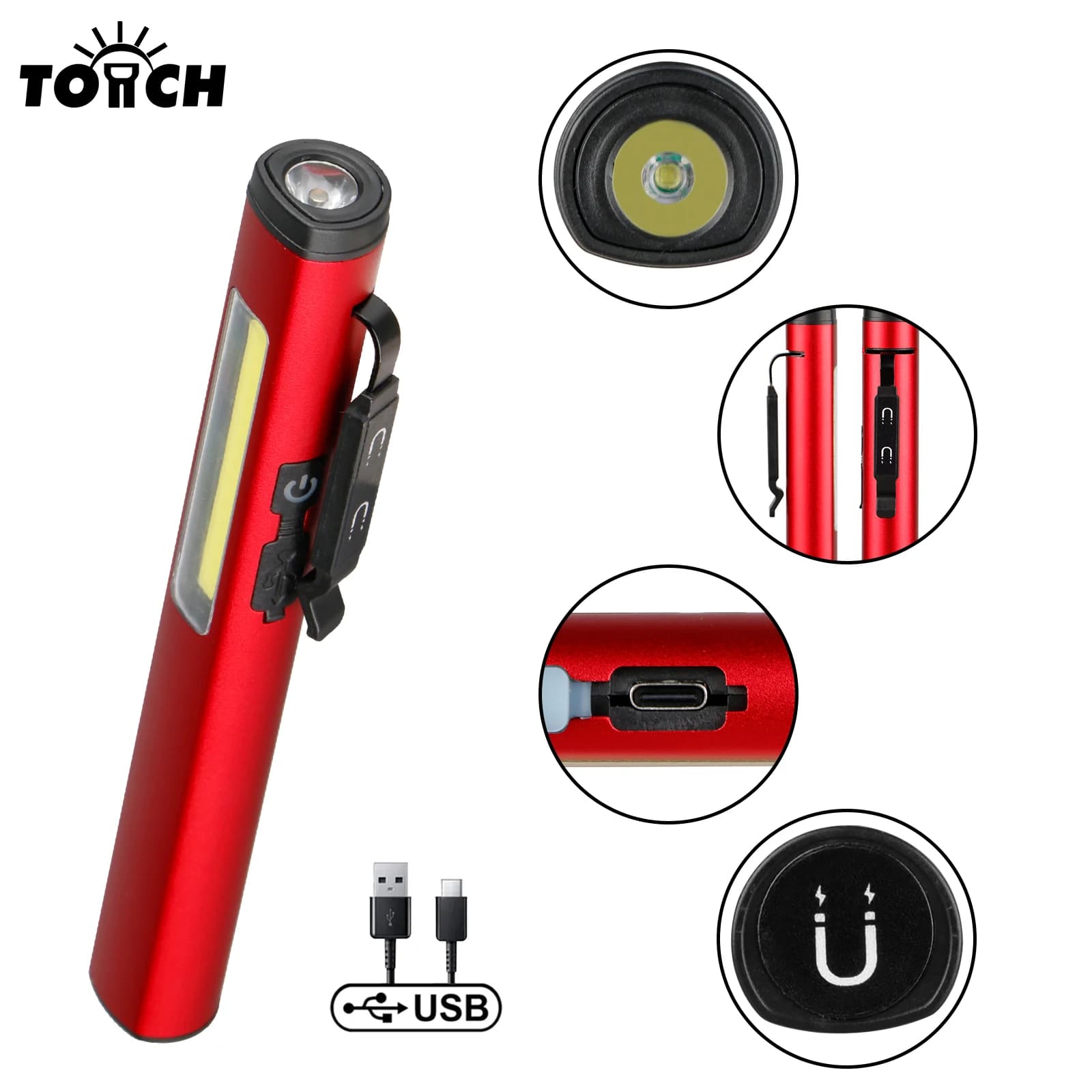 Mini lampes de poche LED rechargeables USB avec aimant, petite lampe de poche légère et étanche avec