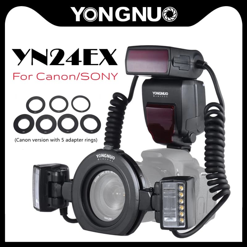 YONGNUO – anneau Macro Flash YN24EX Speedlite, Double tête, lumière LED, pour appareil photo Canon S
