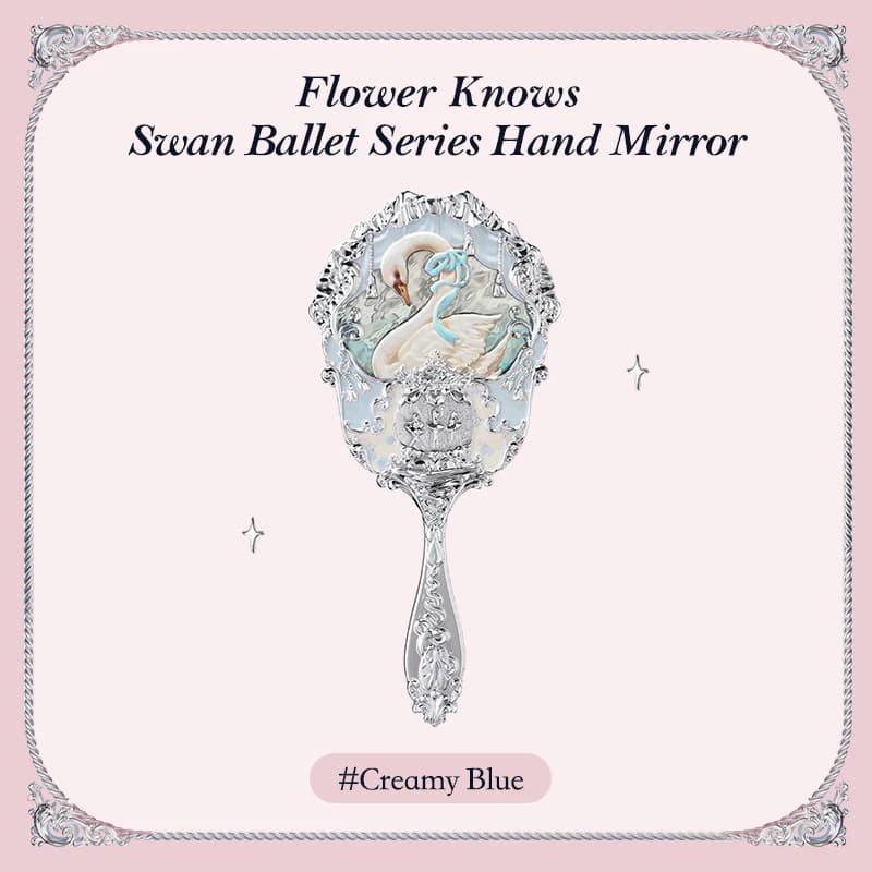 Miroir à main Flower Knows Swan Ballet Series, 3 types, outils de maquillage à relief exquis, blanc,
