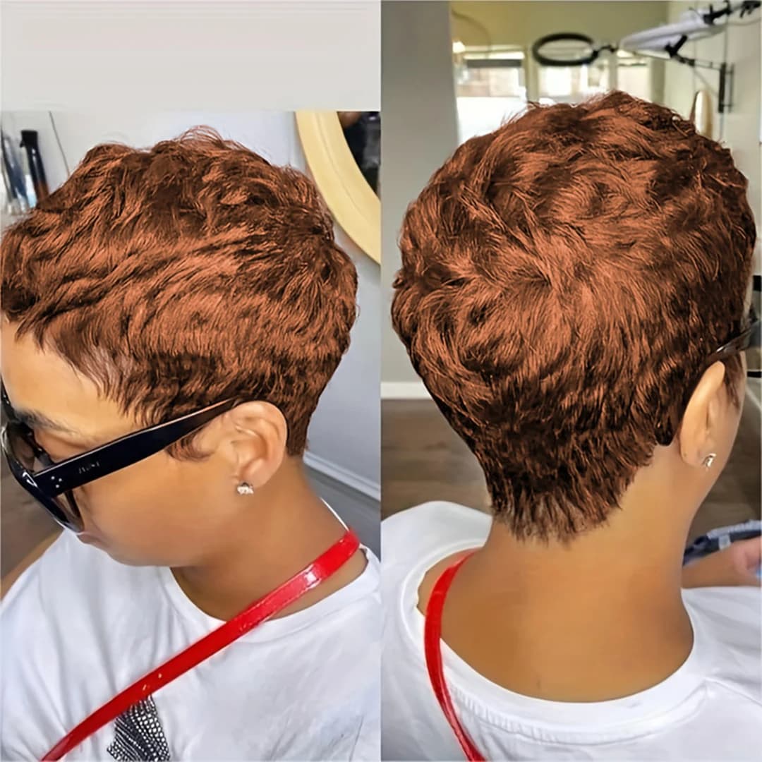 Perruque courte coupe lutin cheveux humains pour femmes perruques fabriquées à la Machine avec frang