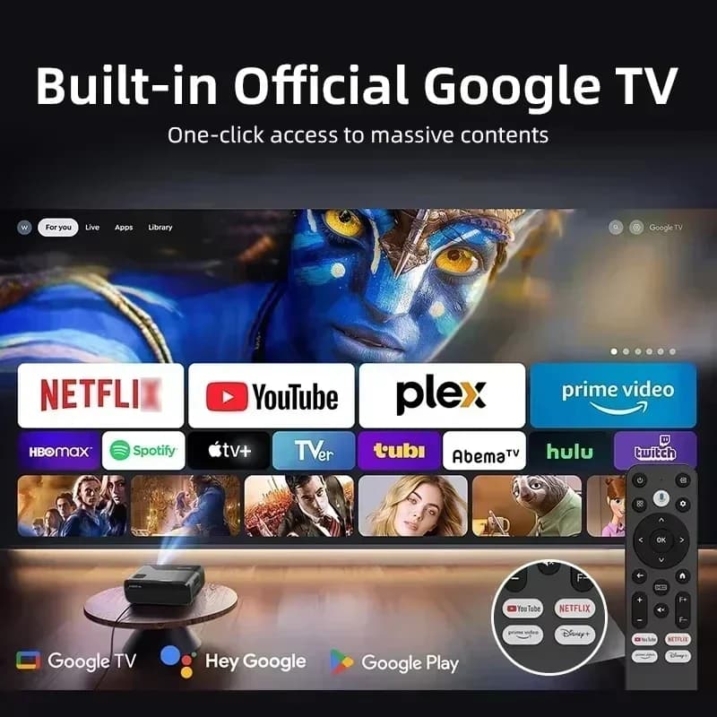 Projecteur A8 Android 14 Google TV 3200ANSI 1080P 4K |   Audio DB certifié Netflix |   Cinéma à domi