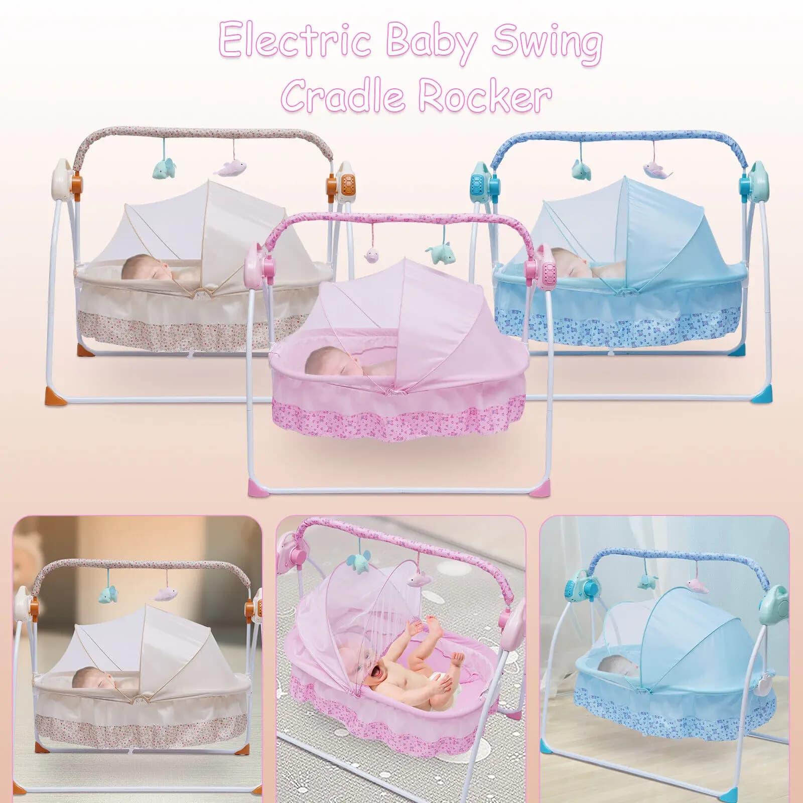 Berceau Électrique à Bascule existent pour Bébé, Lit de Couchage pour Nourrisson, Kit Minuterie, Mus