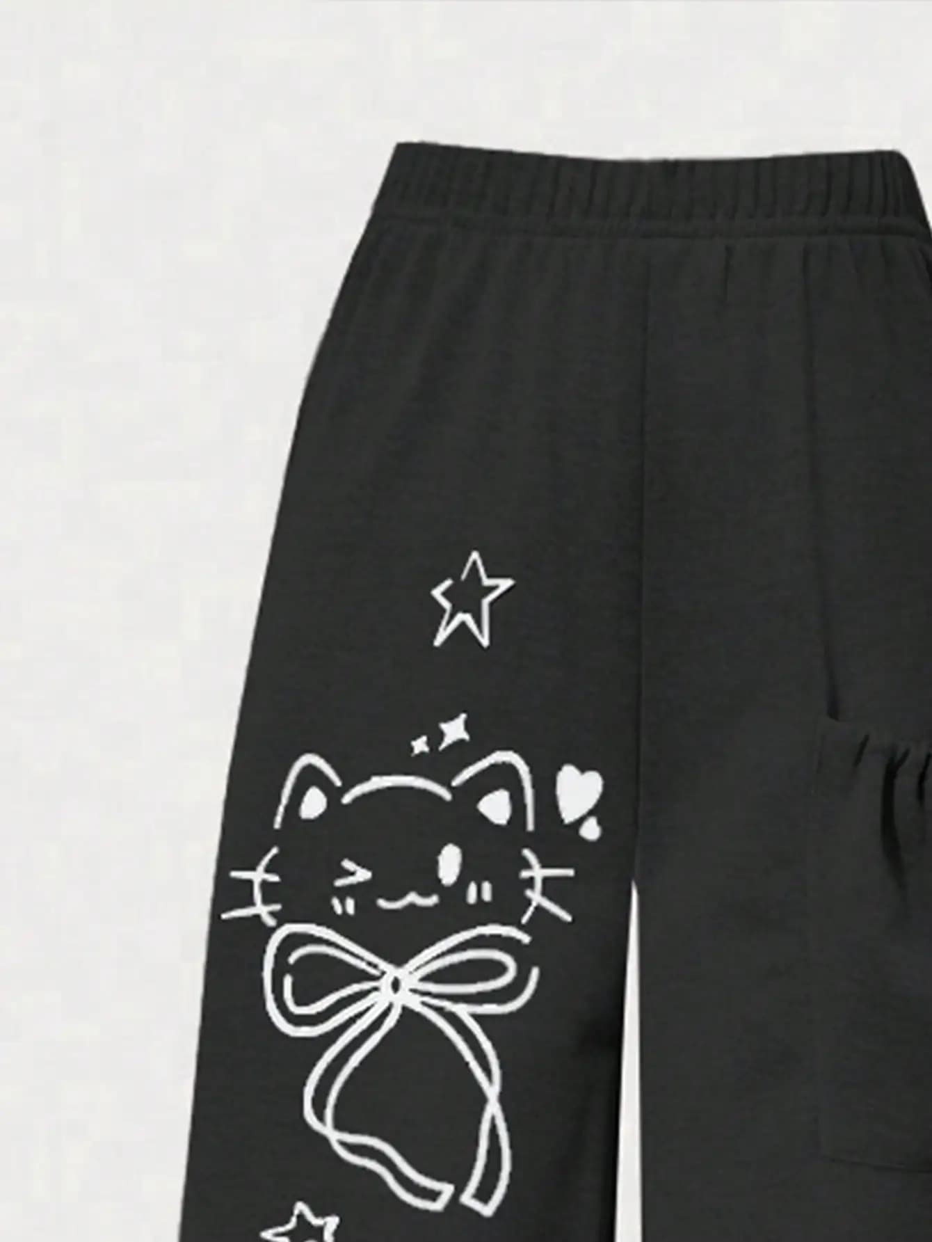 Pantalons décontractés à la mode pour filles, pantalons amples à jambes droites avec un design de po
