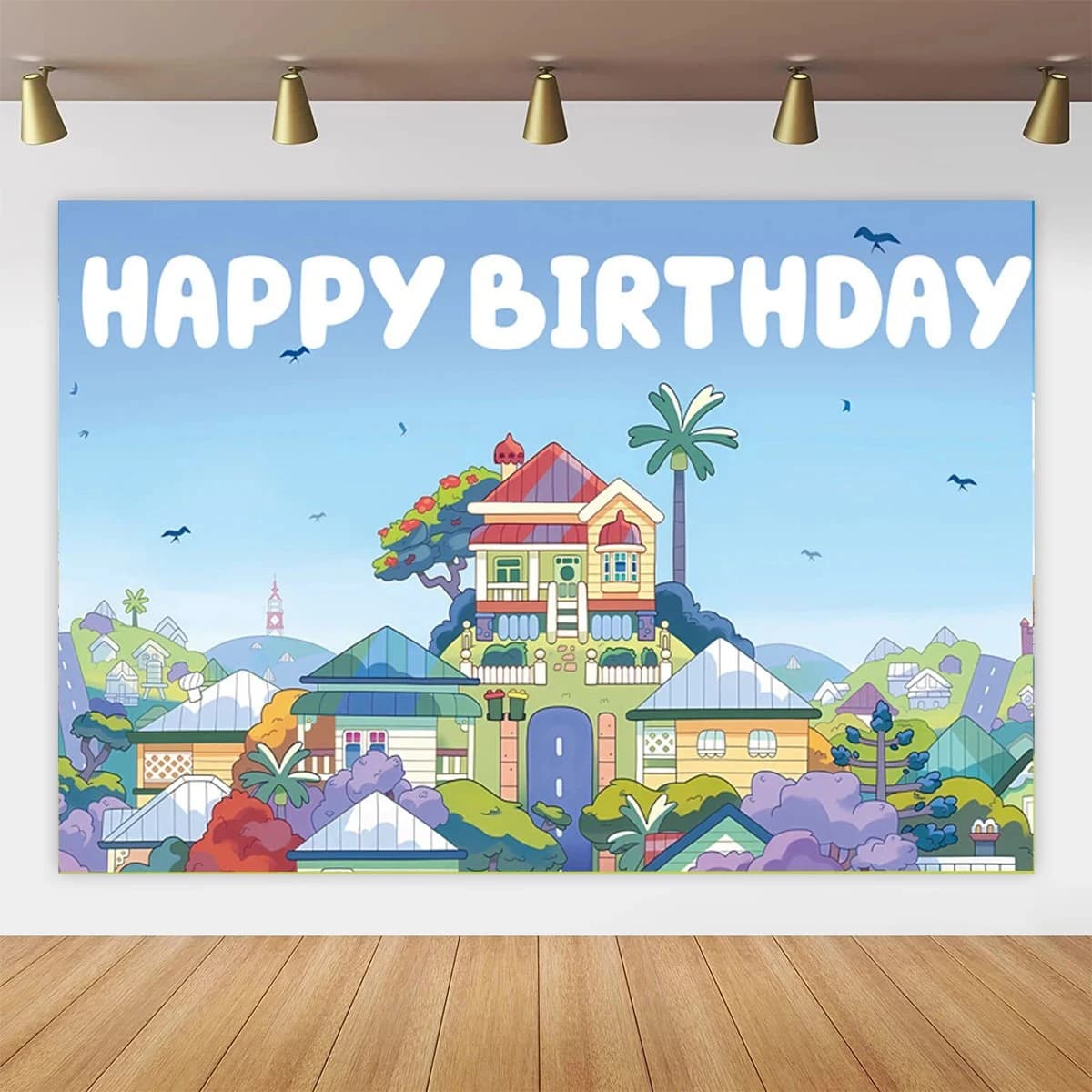 Maison de chien bleu, fête d'anniversaire, dessin animé, décor personnalisé, toile de fond, animaux 