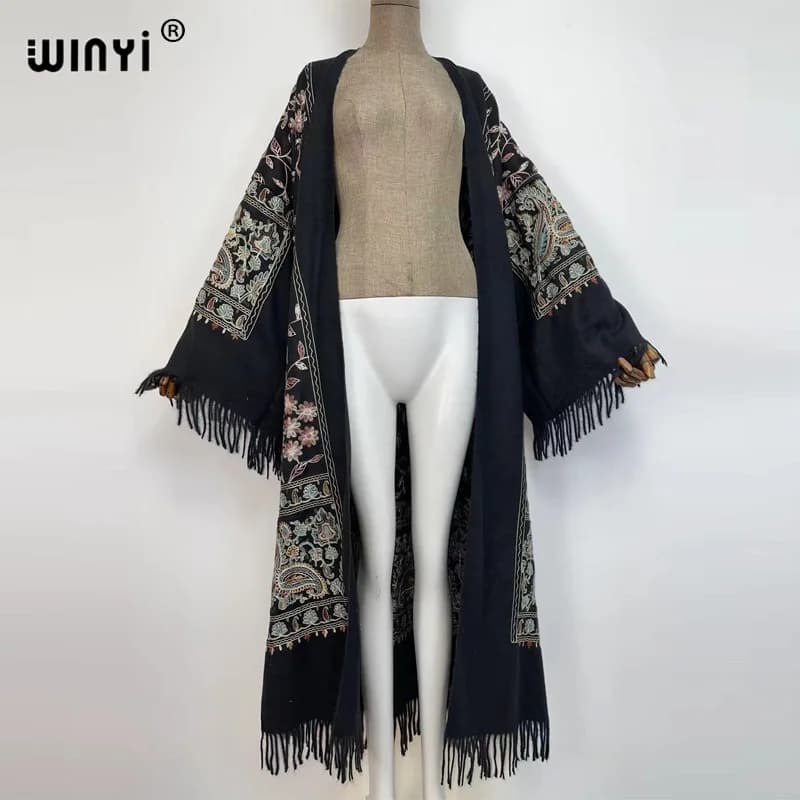 WINYI-Pashmina Long Brodé avec Pompon pour Femme, Manteau à Revers, Pardessus Optique Chaud, Taille 