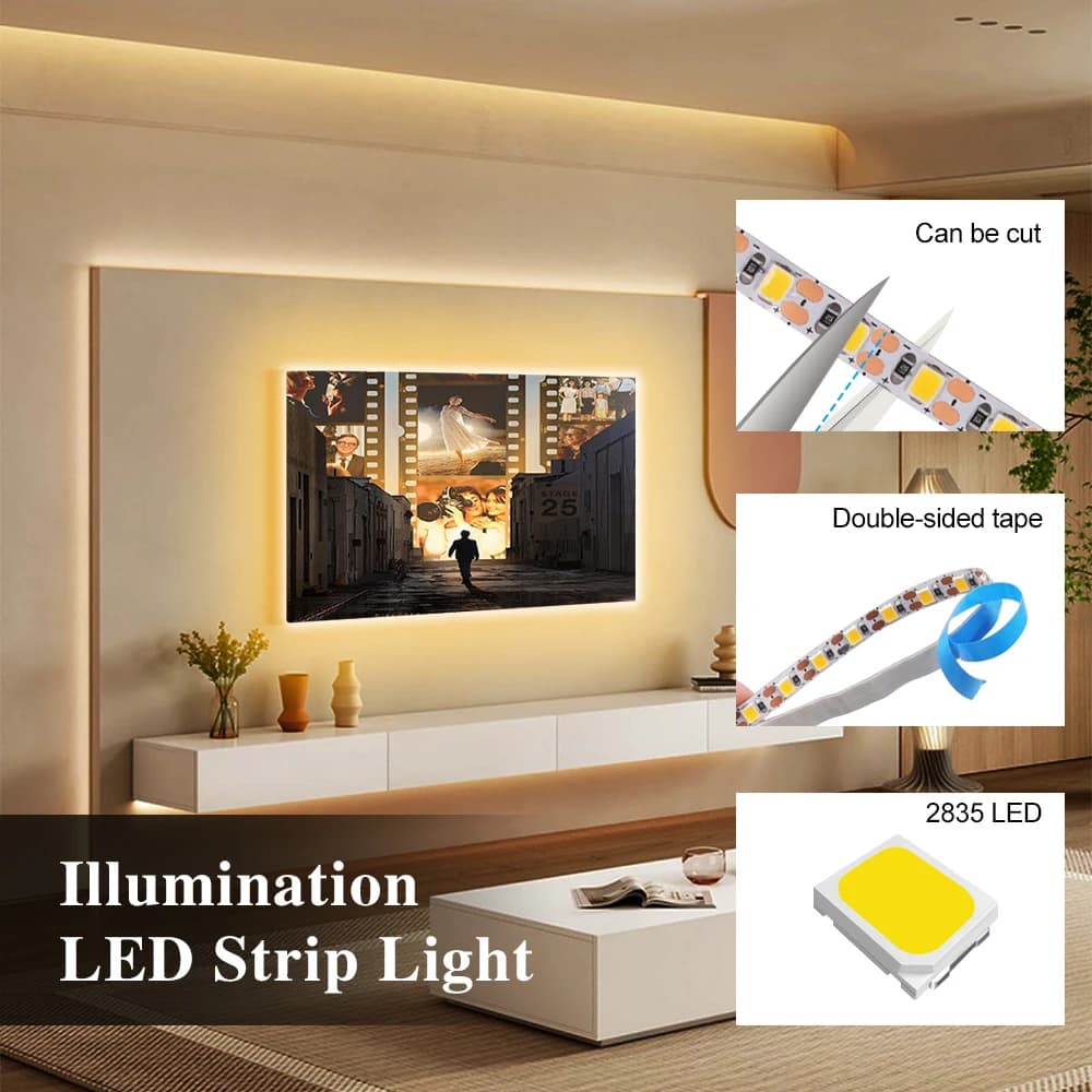 Bande lumineuse LED USB blanche chaude, éclairage de fond TV, lampe de décoration intérieure, bande,