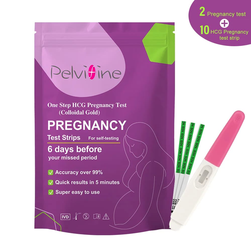 Tests de grossesse Pelvifine 12 unités : 2 bâtonnets de détection précoce de grossesse et 10 bandele