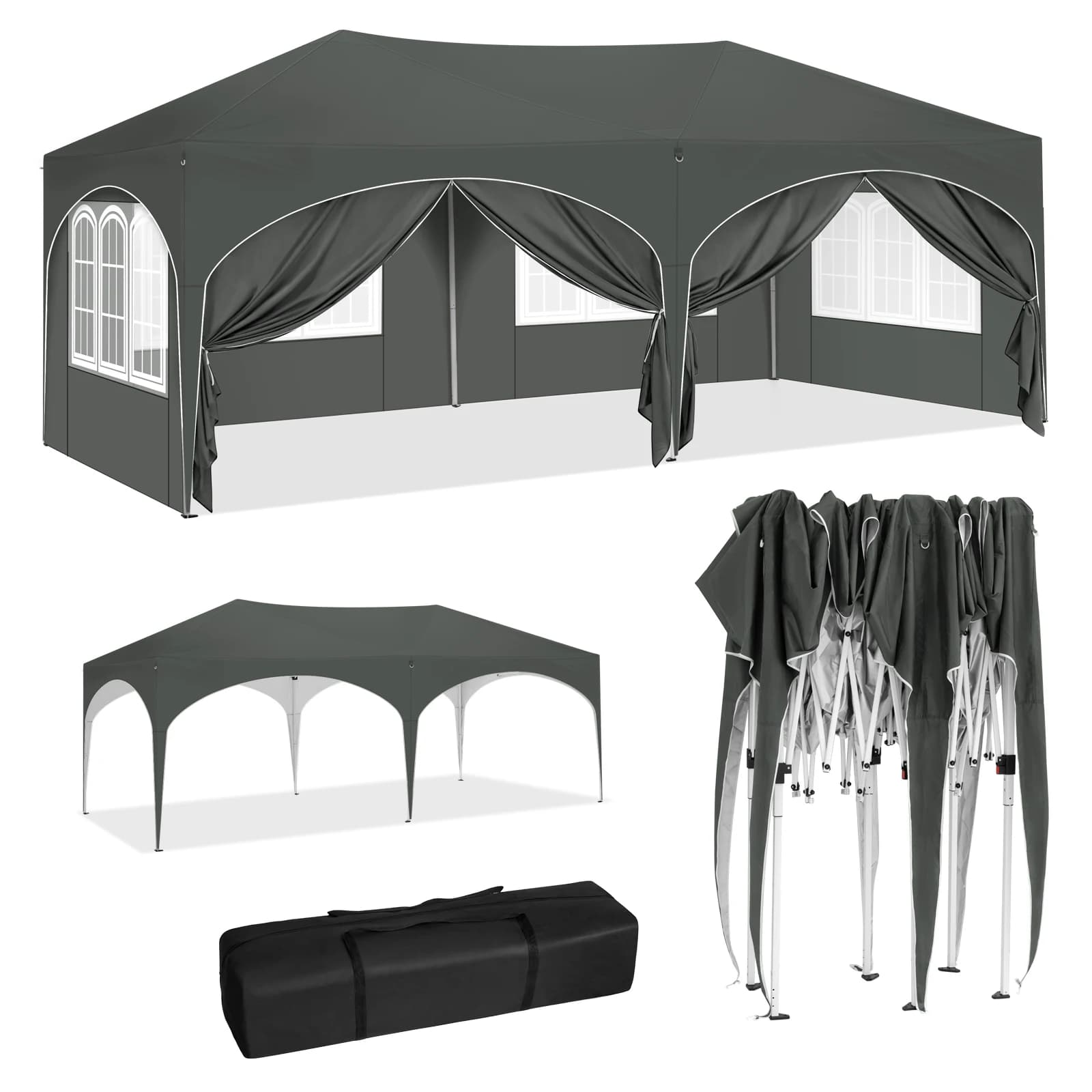 WOLTU Gazebo de pavillon pliant 3x6m auvent de jardin avec 6 parois latérales hauteur réglable tente