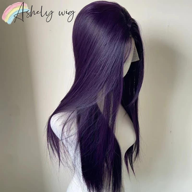 Perruque Lace Front Wig synthétique violette foncée 13x4, perruque longue et lisse pour femmes, usag