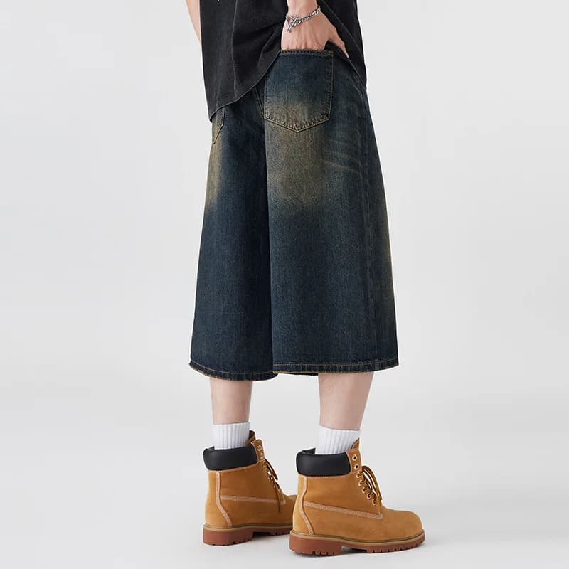 Short en Denim Non élastique pour hommes, sept cinq, ample, jambes larges, polyvalent, Style Simple,