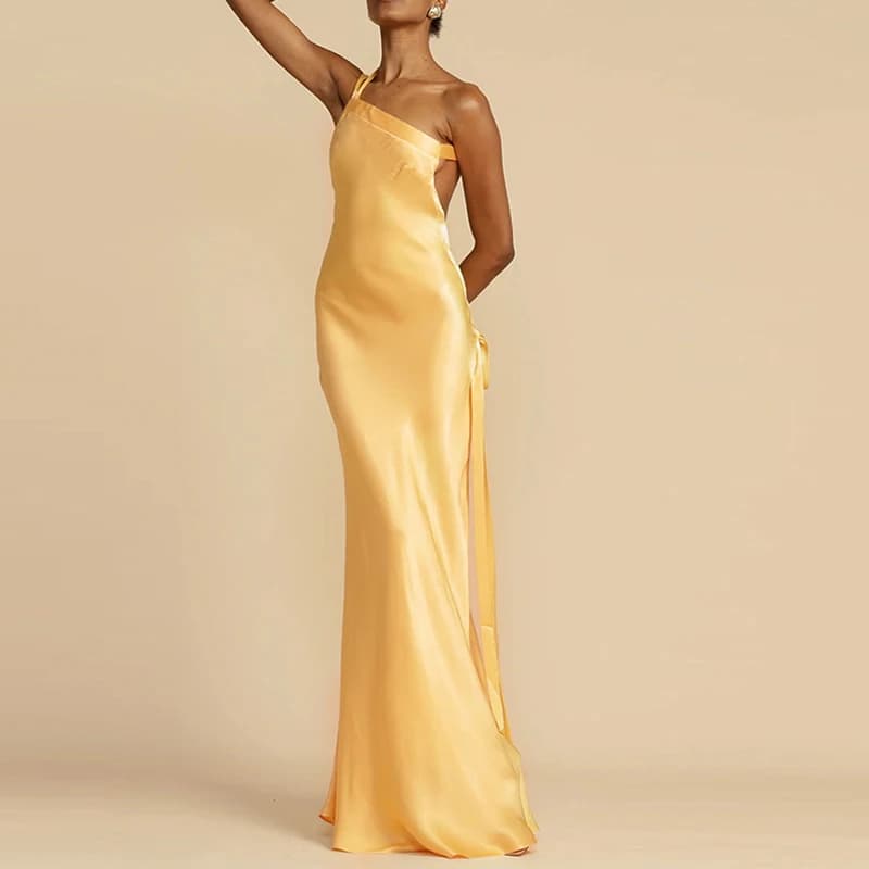 Robe de Soirée Longue en Satin pour Femme, Tenue Inclinée, Sexy, Taille Haute, Style Boho, Dos aux, 