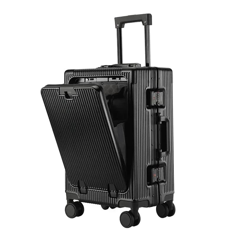 Valise à bagages roulante de grande capacité à ouverture frontale, cadre en aluminium, valise d'emba