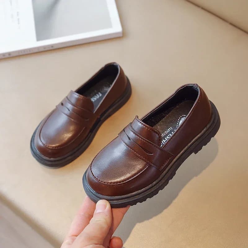 Chaussures en cuir pour enfants de Style britannique pour garçons, mocassins souples rétro noirs pou