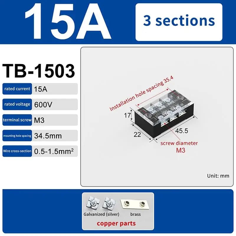 Bloc de bornes 15A 600V pratique et convivial pour des connexions électriques rapides et sans tracas