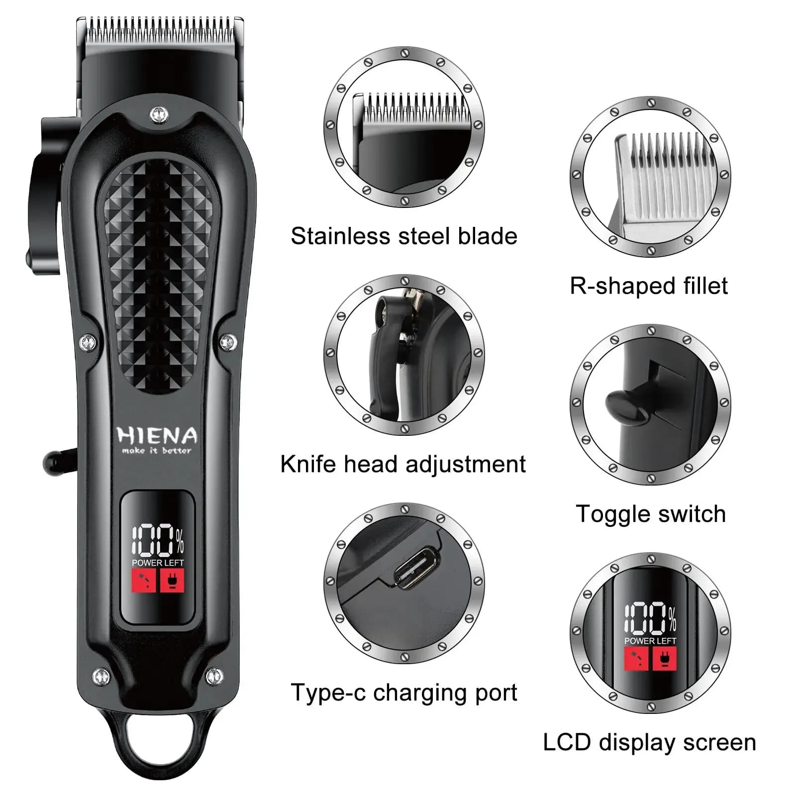 Hiena HYN-212 Électrique Tondeuse À Cheveux UBS Rechargeable Sans Fil Tondeuse À Barbe Hommes injust