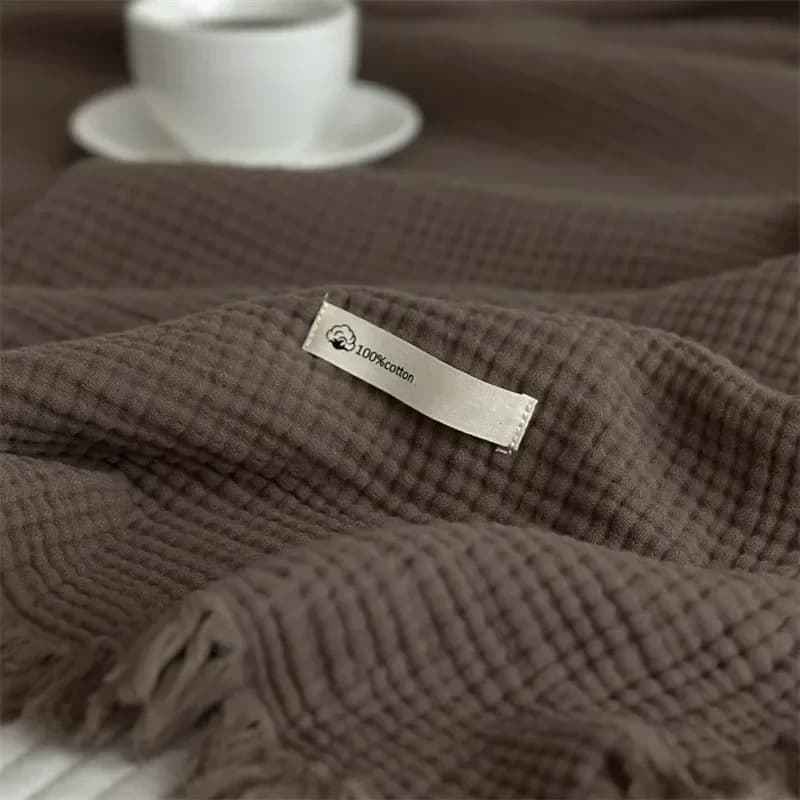 Couverture 100% Coton à Pompons, Serviette de Canapé, Linge de Lit, Châle Couleur Unie, Plaid Doux p