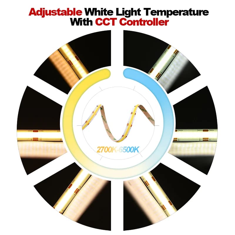 Bande lumineuse LED CCT COB haute densité 608 LED s/m, Flexible et variable, 2700K à 6500K, éclairag
