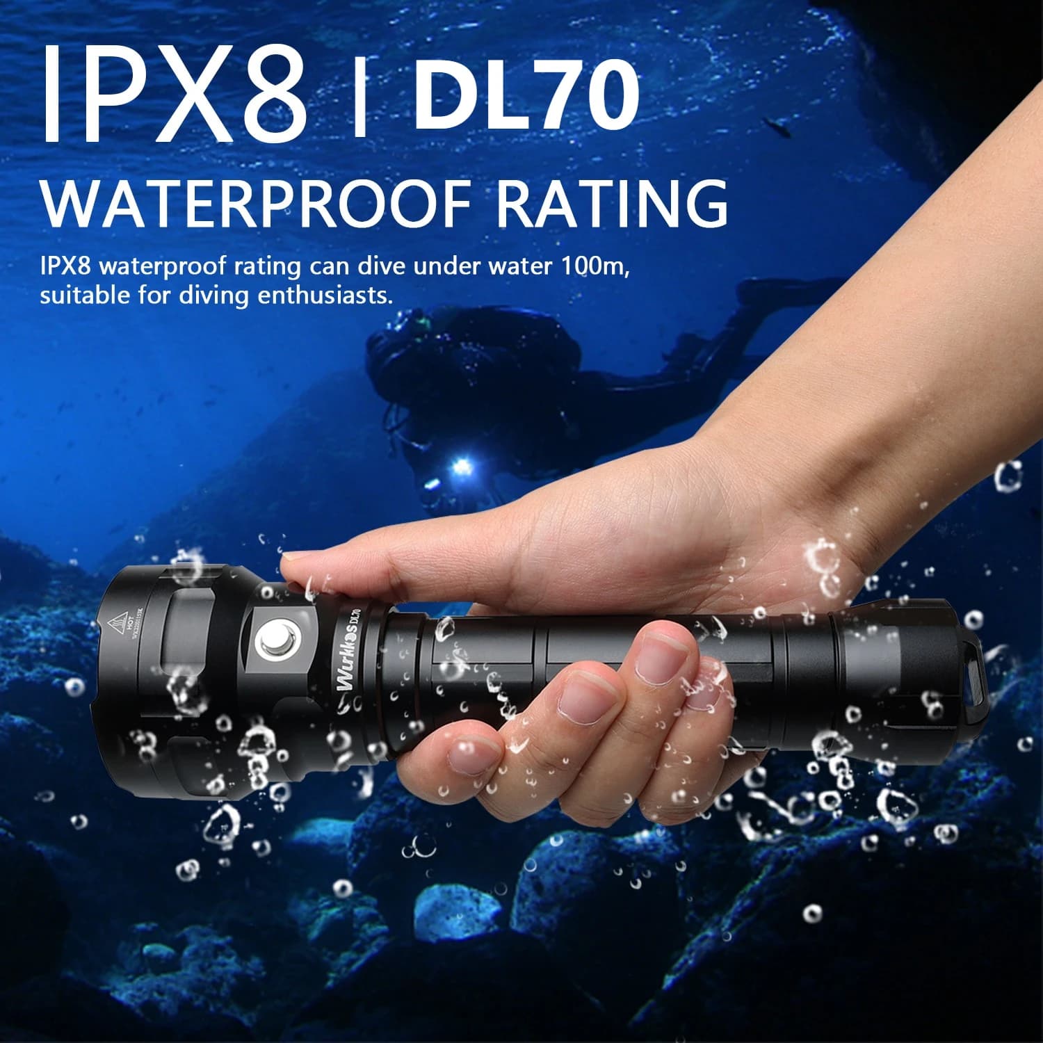 Wurkkos DL70 lampe de poche de plongée sous-marine haute puissance 13000LM projecteur IPX8 étanche 4