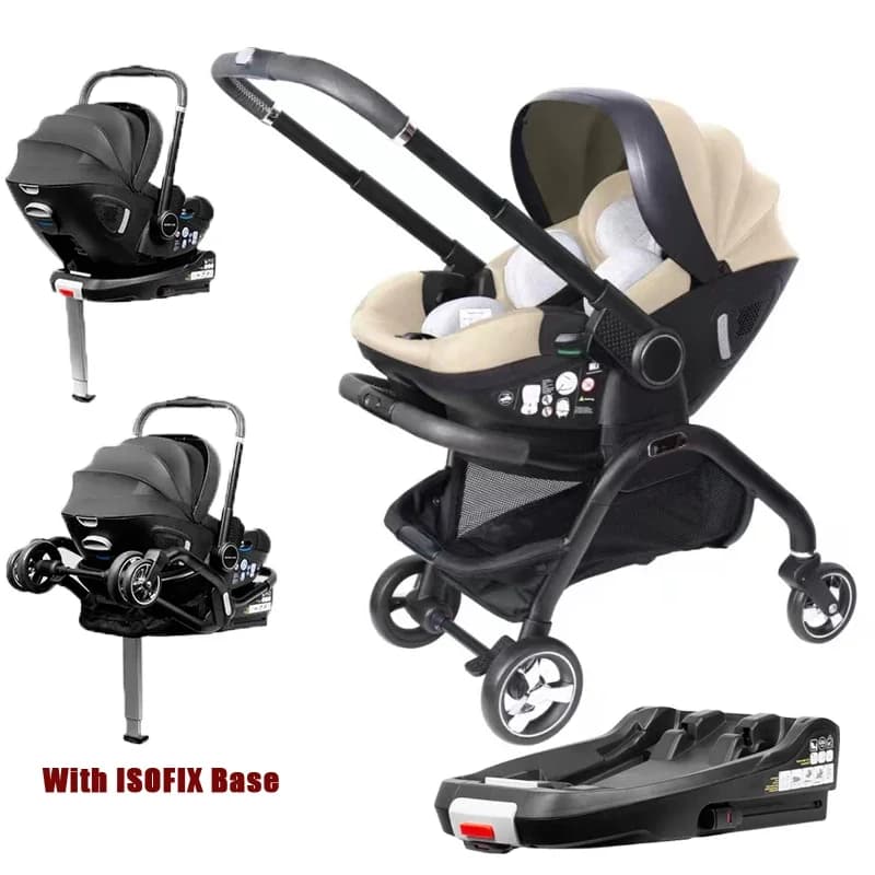 Poussette bébé 4 en 1, siège auto enfant avec base ISOFIX, poussette de luxe portable et légère pour
