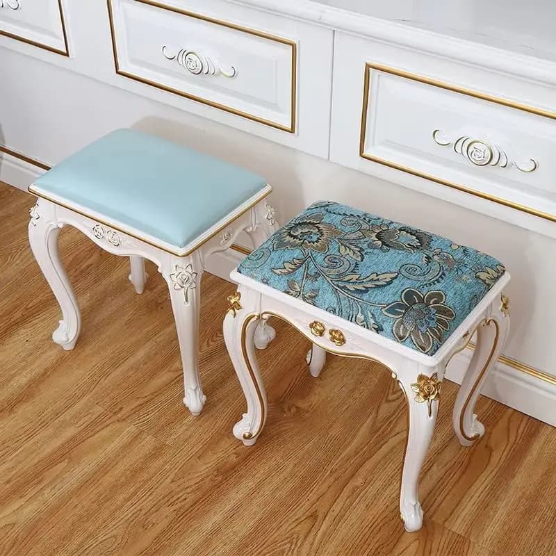 Tabouret de maquillage européen Imitation bois massif, tabourets de commode américains, chambre blan