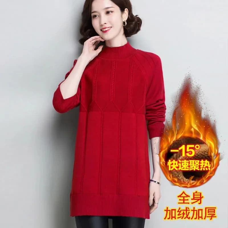 Robe pull en velours élastique mi-haute pour femme, pull long, chaud, épais, automne, hiver