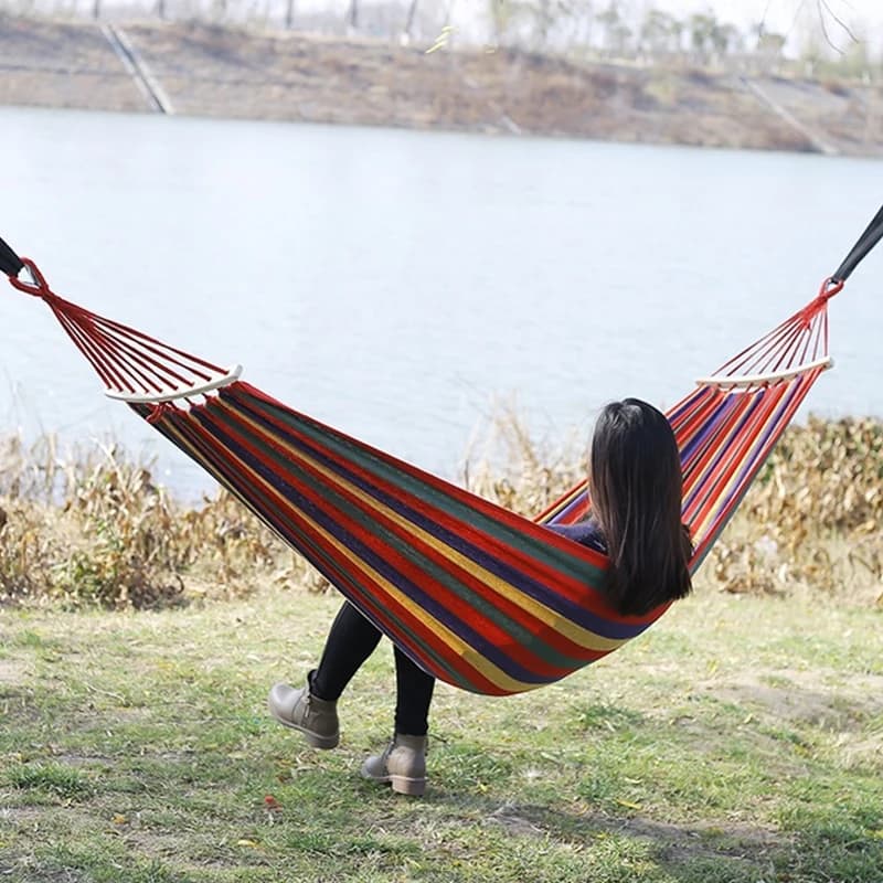 Hamac simple en toile épaisse et large, pour Camping en plein air, sac à dos, balançoire de loisirs,