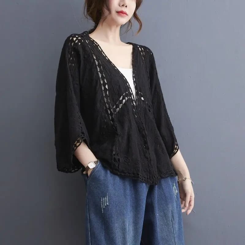 Espèrement-Cardigans d'été évidés pour femmes, vêtements fins, vintage, chic, gracieux, résistant au