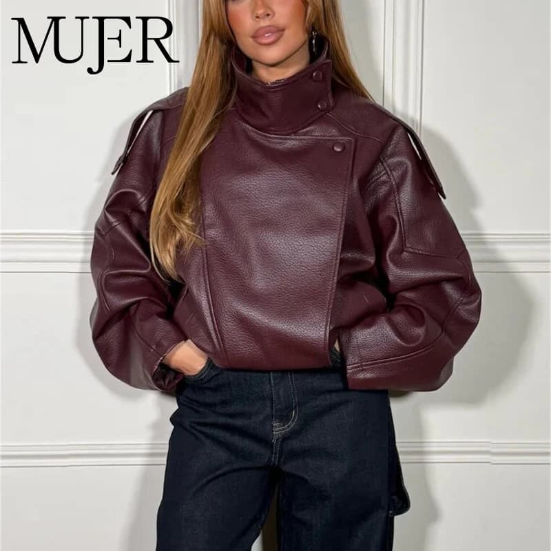 Vestes en similicuir pour femmes, veste bomber oversize pour femmes, manteaux d'hiver pour femmes, v