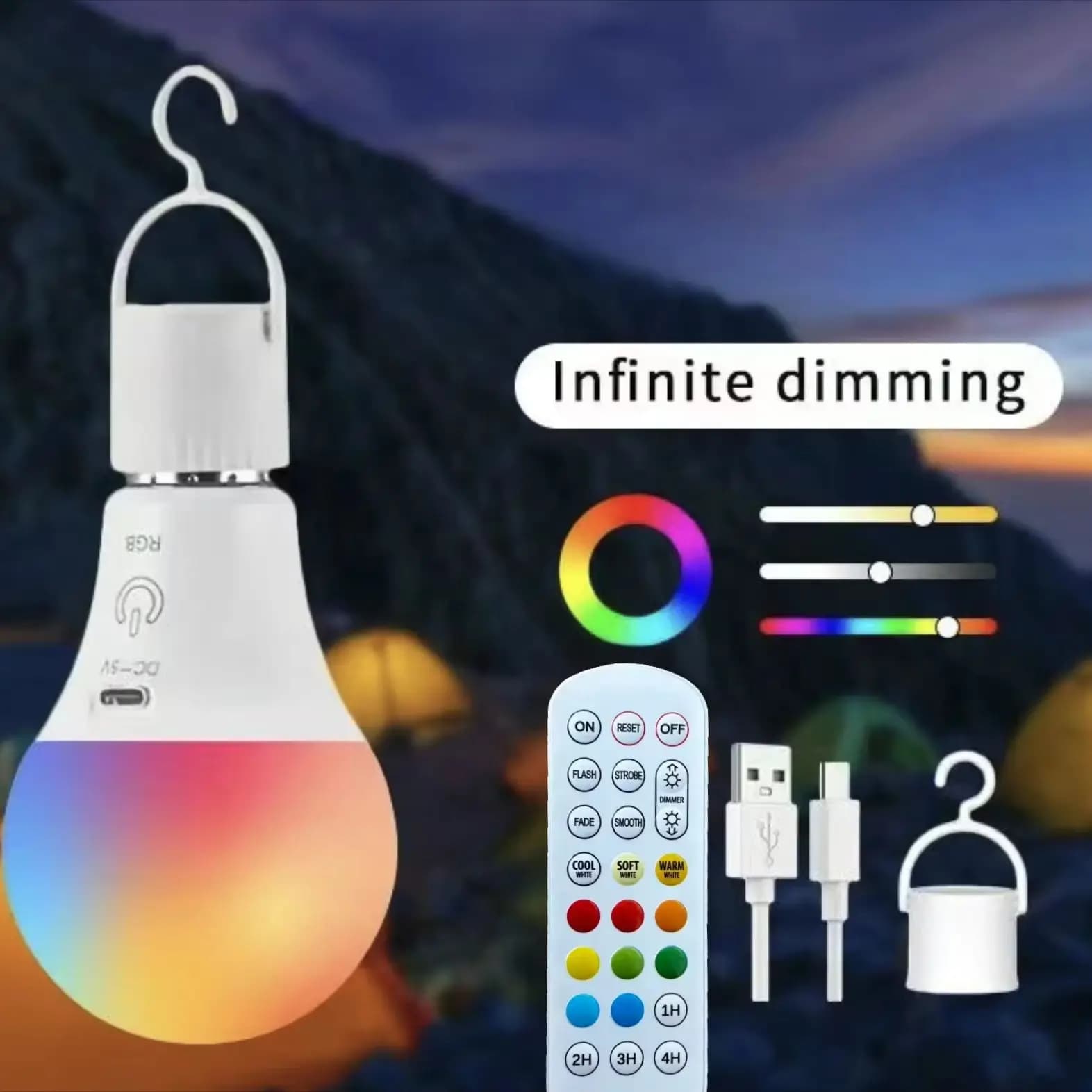 Ampoule LED rechargeable avec télécommande – Changement de couleur RVB, fonctionne sur piles, base E