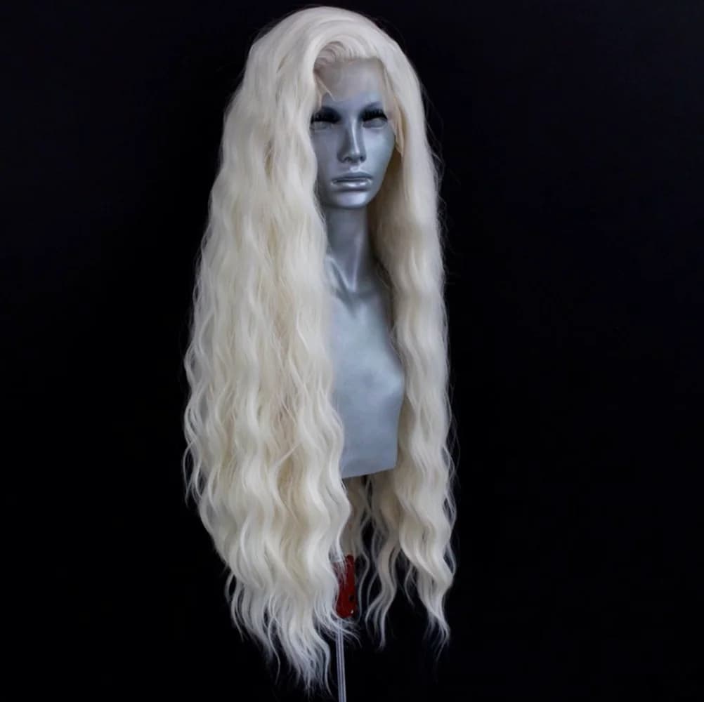 Perruque Lace Front Wig synthétique ondulée Blonde platine, perruque longue ondulée naturelle pour f