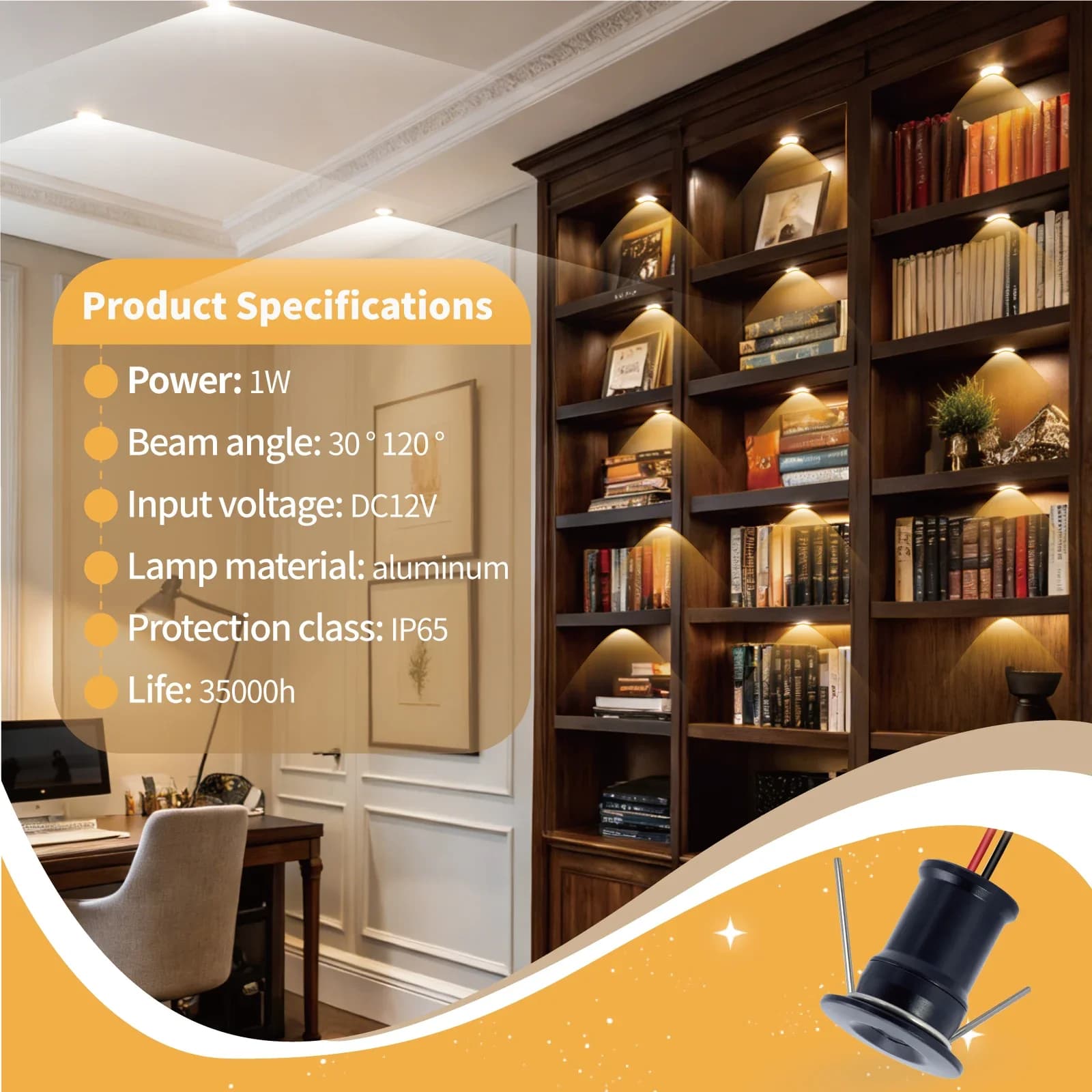 Mini projecteur LED 1W IP65, 9/18 pièces, avec driver 12V, éclairage d'ambiance dimmable pour plafon