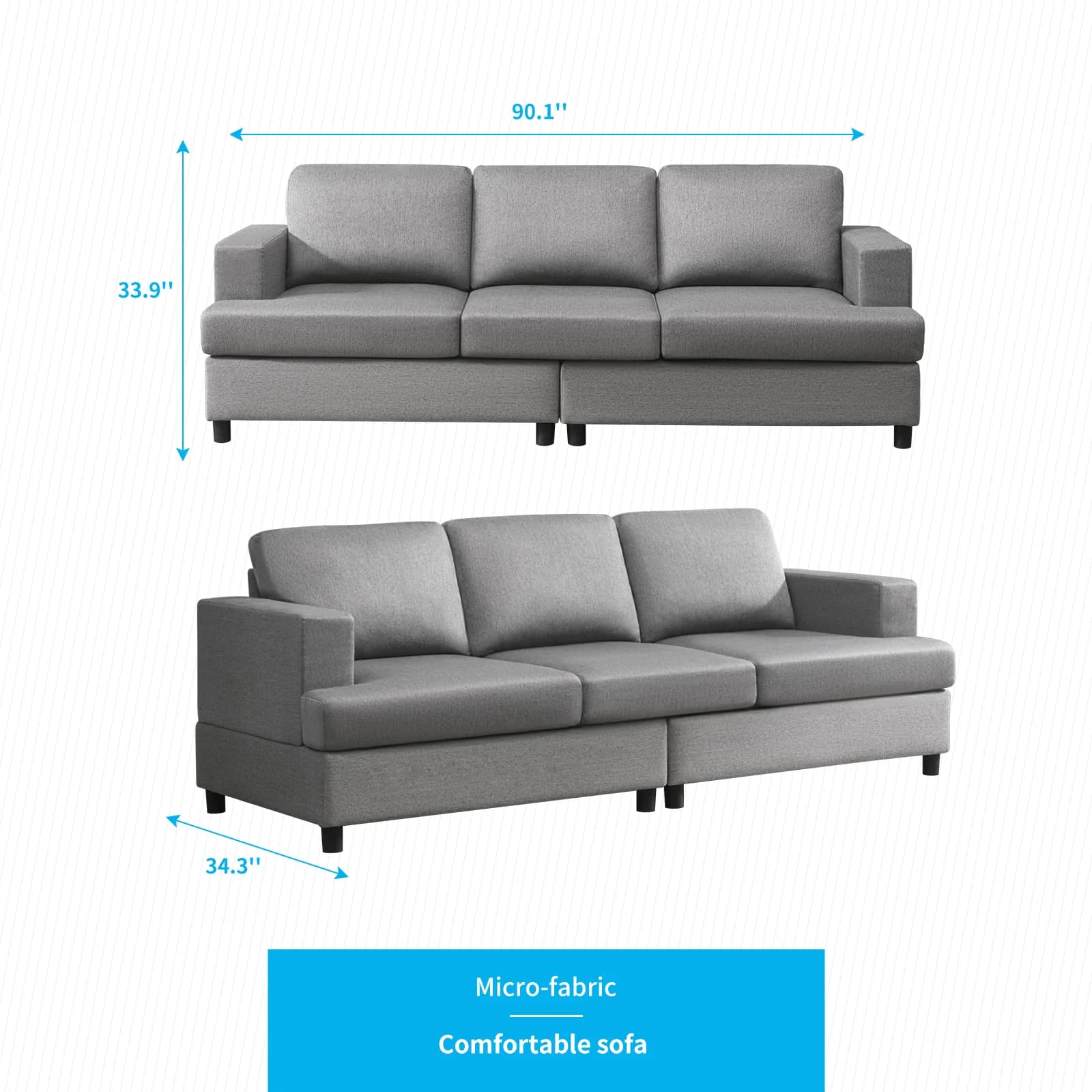HORGgland-Canapé 3 places en tissu lin, confortable, moderne, pour salon
