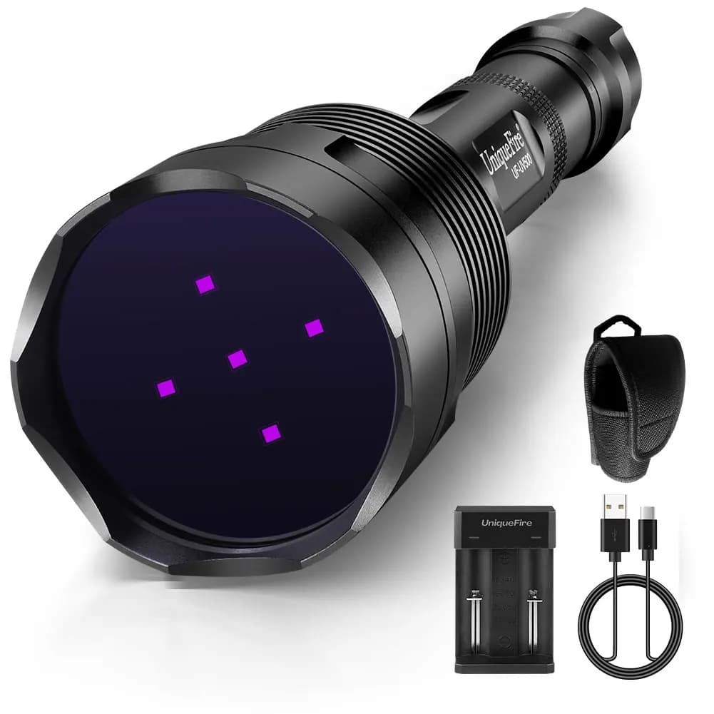 UniqueFire 50W UV500 365NM lampe de poche LED à lumière noire haute puissance et faisceau de qualité