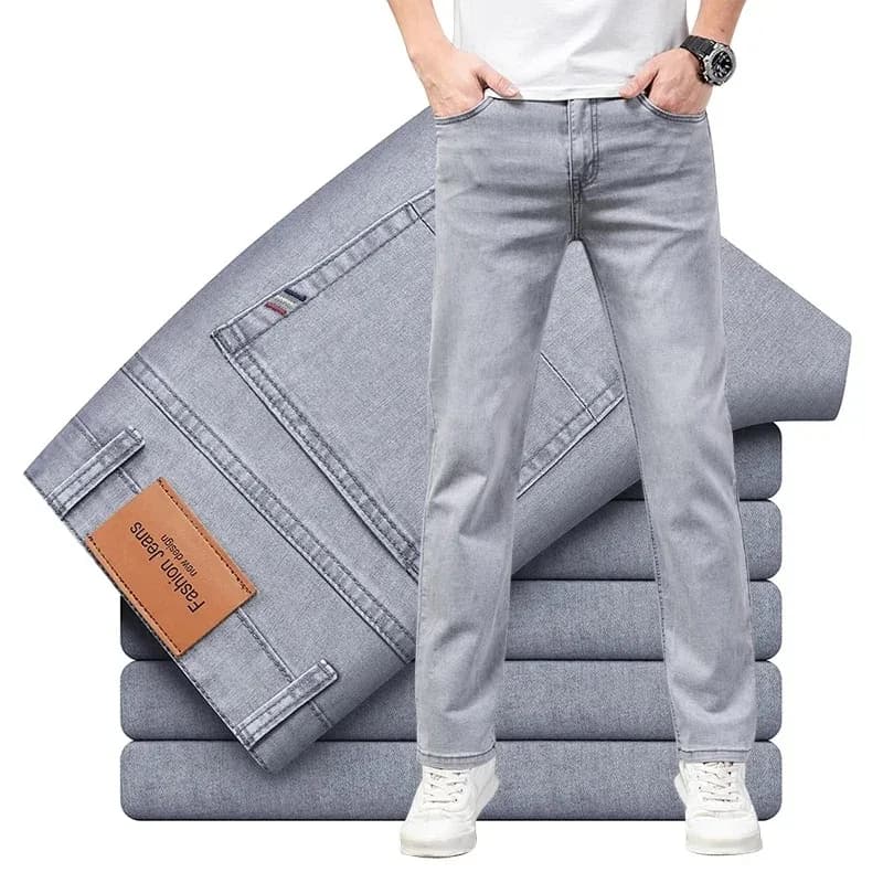 Été élastique hommes jean mode gris confortable affaires droite Stretch coton décontracté Denim pant