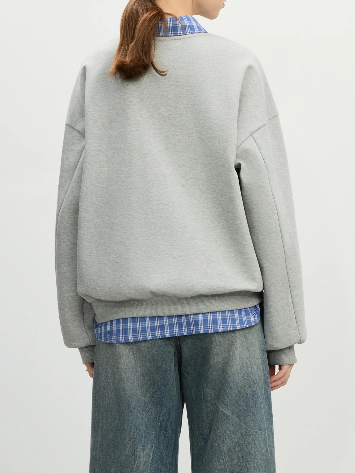 FSLE-Sweat-shirt à col rond sans capuche pour femme, haut décontracté tout match, tenues chics, gris