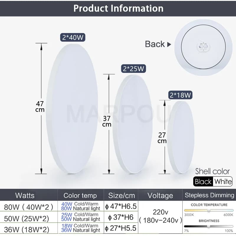 MARPOU plafonnier intelligent lampe à LED pour chambre plafonniers avec télécommande lumières LED à 