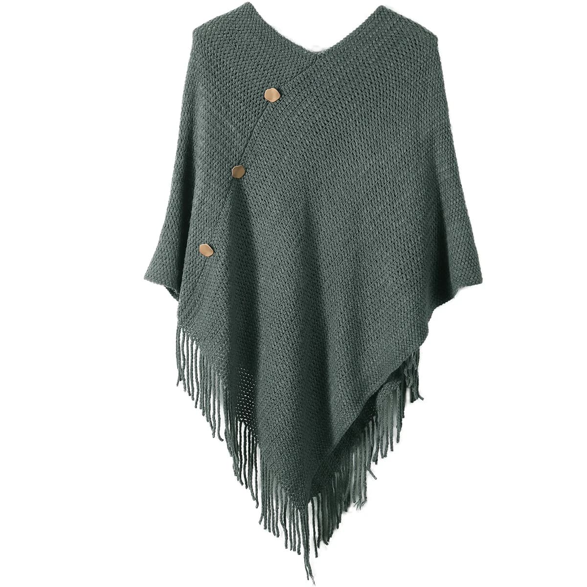 Châle à pampilles pour femmes avec faux boutons, couleur unie, adapté aux vêtements de déplacement à