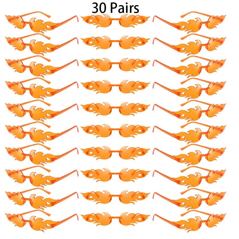30 paires de lunettes de soleil sans monture en forme de flamme, couleur bonbon, décor de vacances à