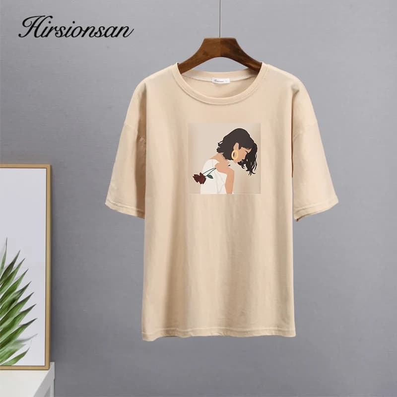 Hirsionsan – t-shirt imprimé peinture Harajuku pour femmes, surdimensionné, élégant, en coton, à man