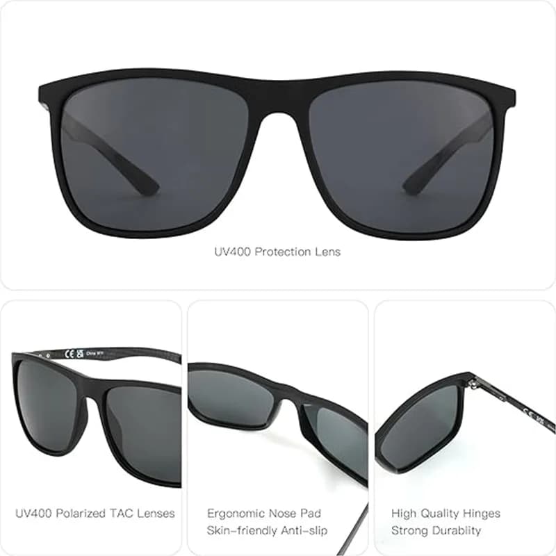 ZENOTTIC lunettes de soleil polarisées carrées pour hommes lunettes de soleil ultralégères en Fiber 