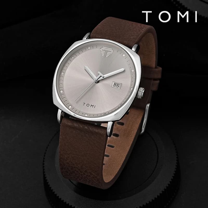 TOMI montre pour hommes minimaliste mode montre de sport calendrier cuir montre à quartz décontracté