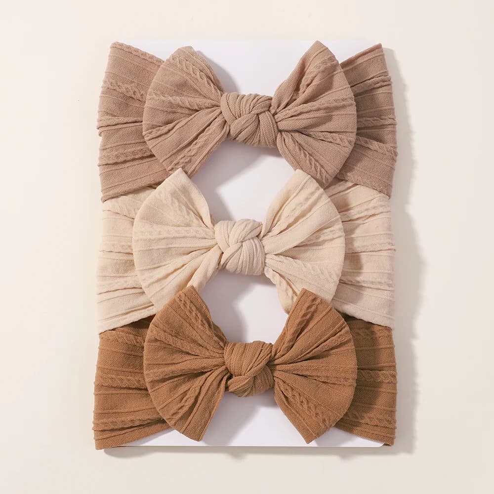 3 pièces couleur unie bébé bandeau arc enfants bandeau élastique en Nylon nouveau-né bandeaux doux T
