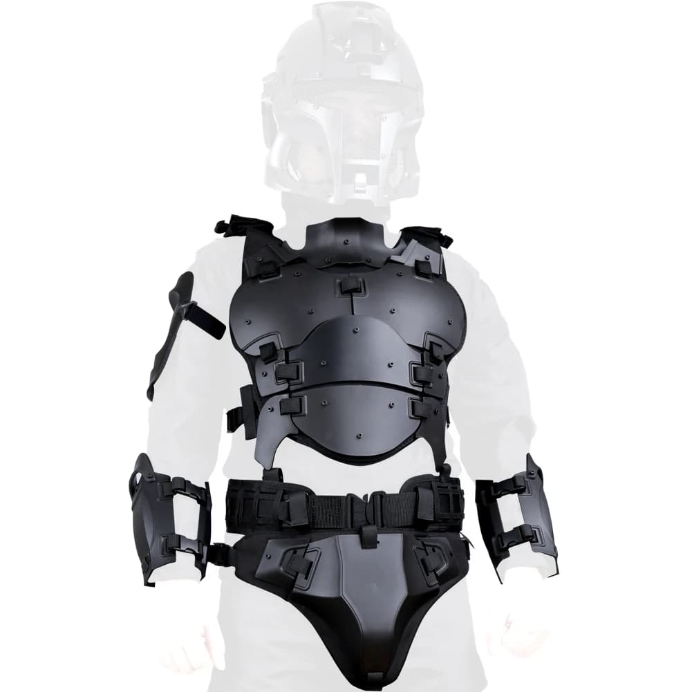 Armure tactique avec gilet de protection, coudière, plastron, entrejambe, joint de taille, taille ré
