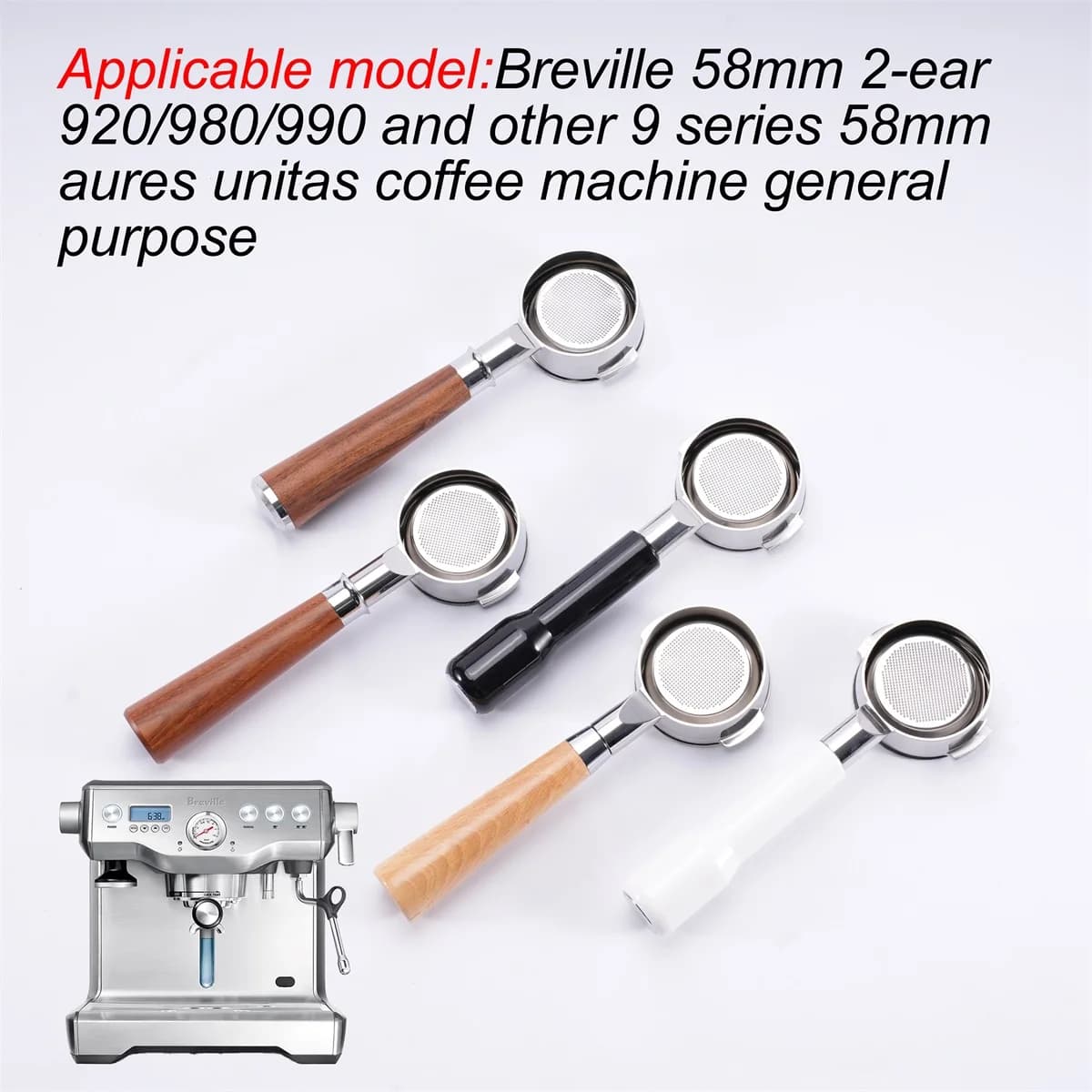 Portafiltre sans fond de 58mm Breville BES920/980/990 en acier inoxydable avec panier de 2 tasses po